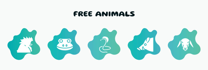 free animals filled icons set. flat icons such as frog head, poisonous cobra, boar head, female sheep head, sitting cat icon collection. can be used web and mobile.