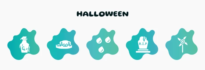 Fotobehang halloween filled icons set. flat icons such as dog resting, raindrops, tombstone, pinwheel, poison icon collection. can be used web and mobile. © VectorStockDesign