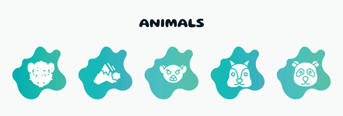 animals filled icons set. flat icons such as avalanche, lemur, squirrel, panda, monkey icon collection. can be used web and mobile.