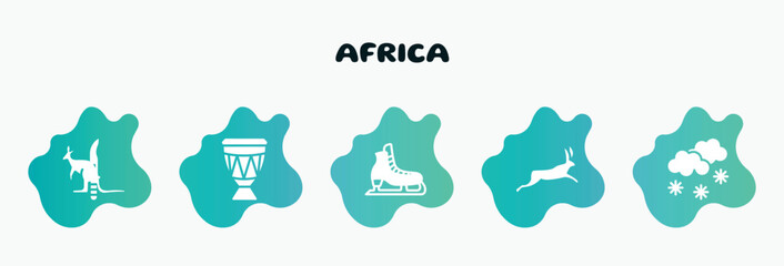 africa filled icons set. flat icons such as drum, ice skate, hare, snowy, dagger icon collection. can be used web and mobile.