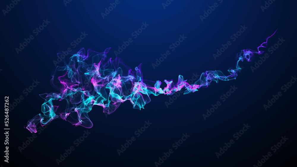 Poster sound visualization. wave flow of colored particles. big data. technological background. network con
