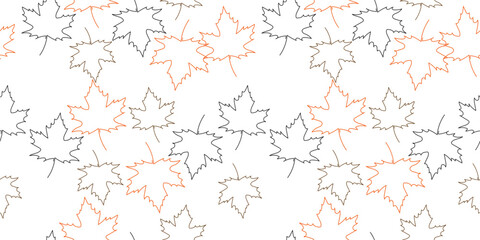One line pattern, autumn seamless template with autumn leaves, berries and in a fashionable style. Background of leaves, and rowanberries for fabric, wallpaper or gift wrap vector print