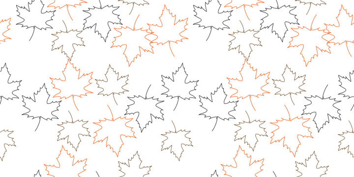 One line pattern, autumn seamless template with autumn leaves, berries and in a fashionable style. Background of leaves, and rowanberries for fabric, wallpaper or gift wrap vector print