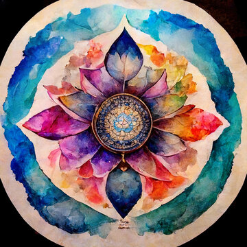 Watercolor flower symbol as mandala background texture