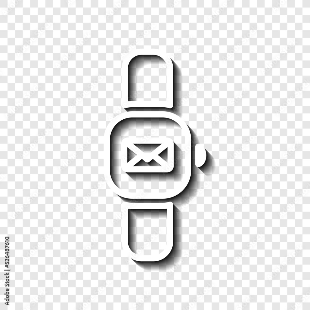 Poster hand watch,mail, message simple icon vector. flat design. white with shadow on transparent grid.ai
