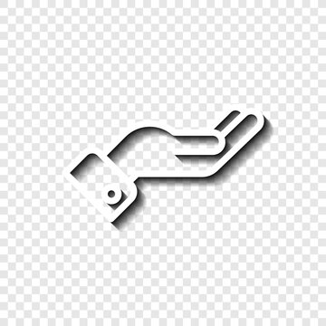 Hand, giving simple icon vector. Flat design. White with shadow on transparent grid.ai