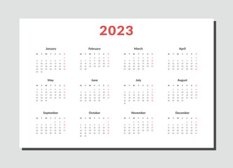 2023 Calendar Template. Vector layout of a wall or desk simple calendar with week start monday.
