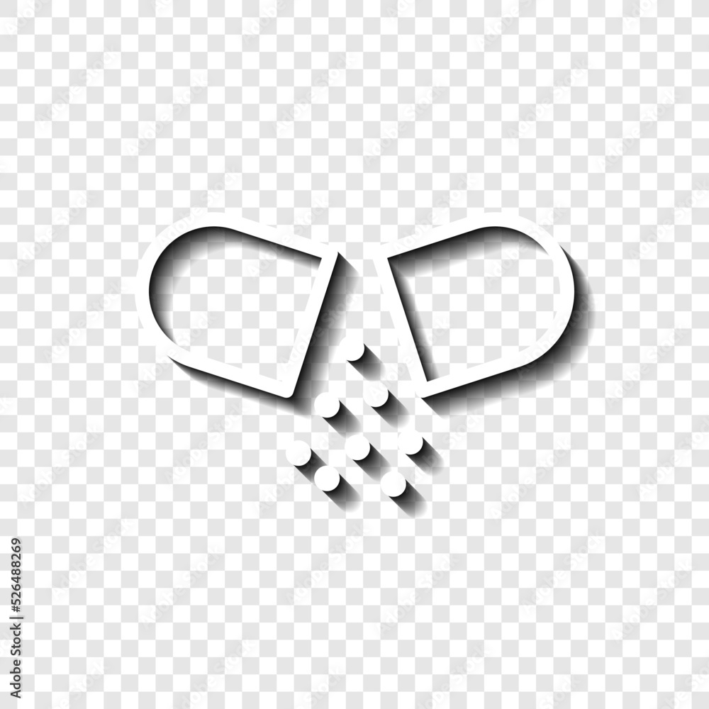 Poster open pill simple icon vector. flat design. white with shadow on transparent grid.ai