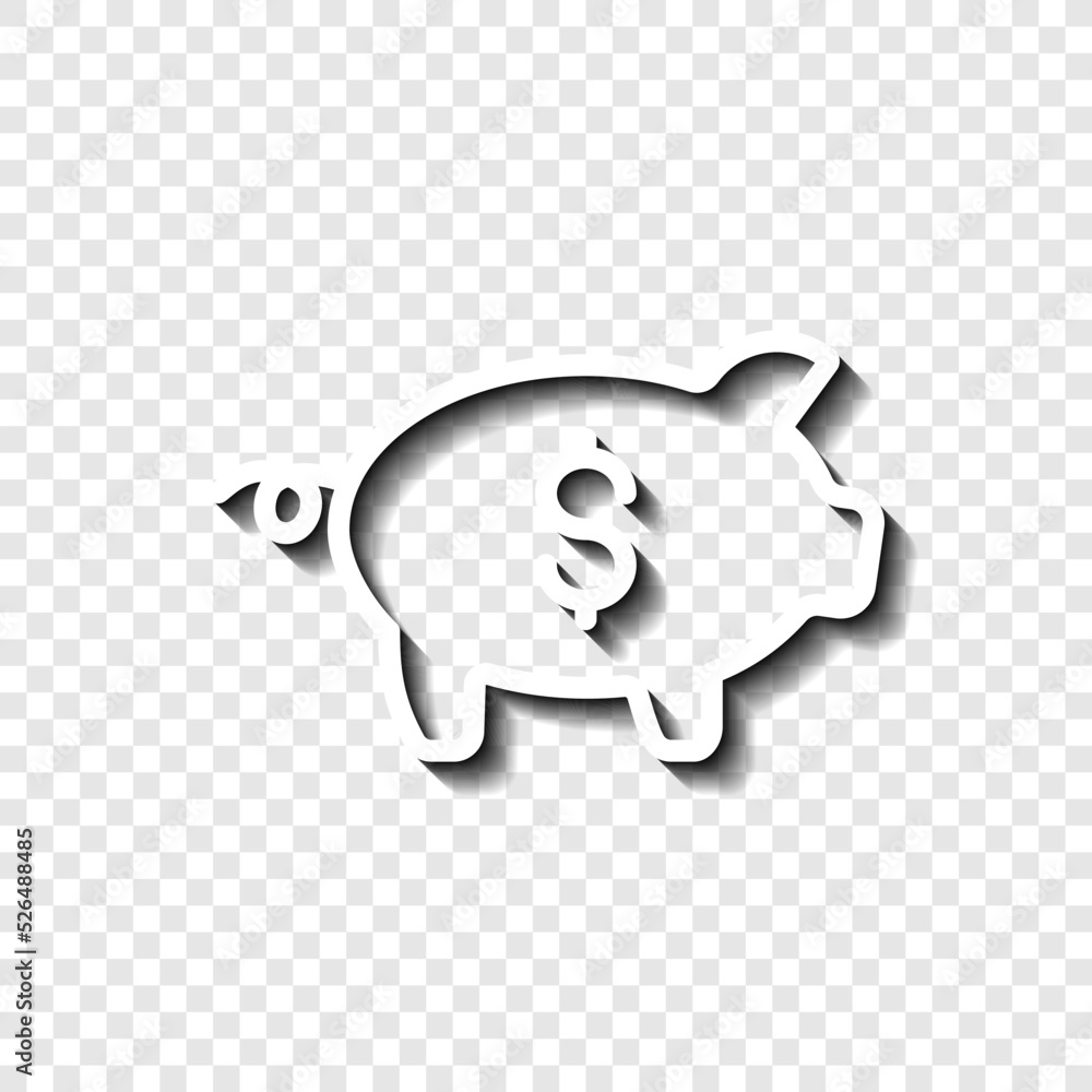 Poster piggy bank simple icon vector. flat design. white with shadow on transparent grid.ai