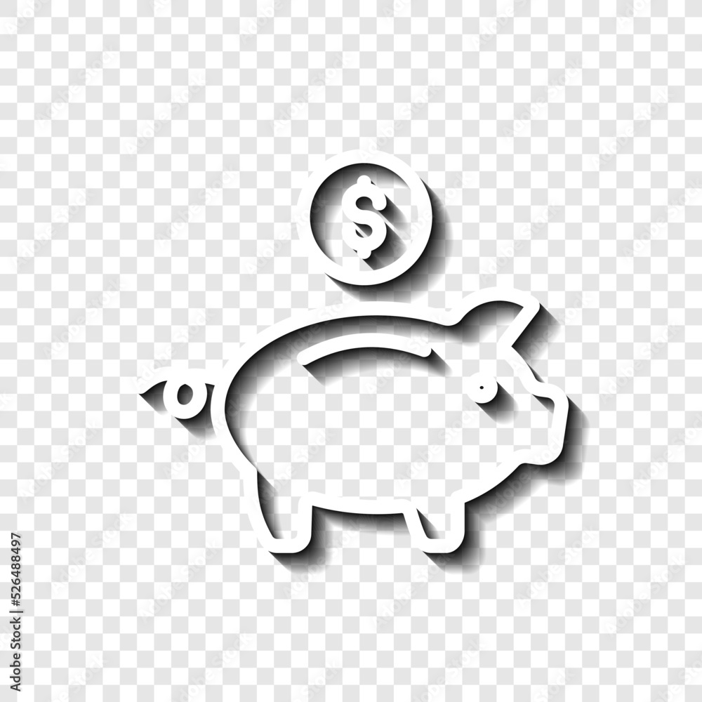 Poster piggy bank with coin simple icon vector. flat design. white with shadow on transparent grid.ai