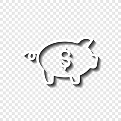 Piggy bank simple icon vector. Flat design. White with shadow on transparent grid.ai