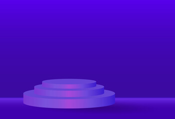 The interior is in dark colors with a podium. Fluorescent light. Vector 3d illustration.