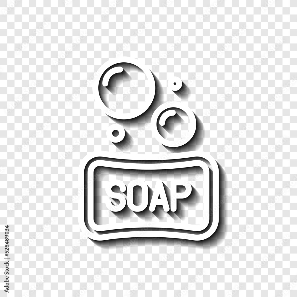 Poster soap with bubbles simple icon vector. flat design. white with shadow on transparent grid.ai