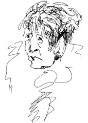 Modern abstract faces of people aristocratic old woman line art close up clip art. Minimalism concept. Line art drawing style. Modern woman's silhouette. Hand drawn illustration human emotions