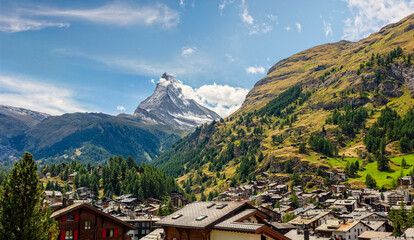 Zermatt, Switzerland with the Swiss Alps Matterhorn Peak in the background