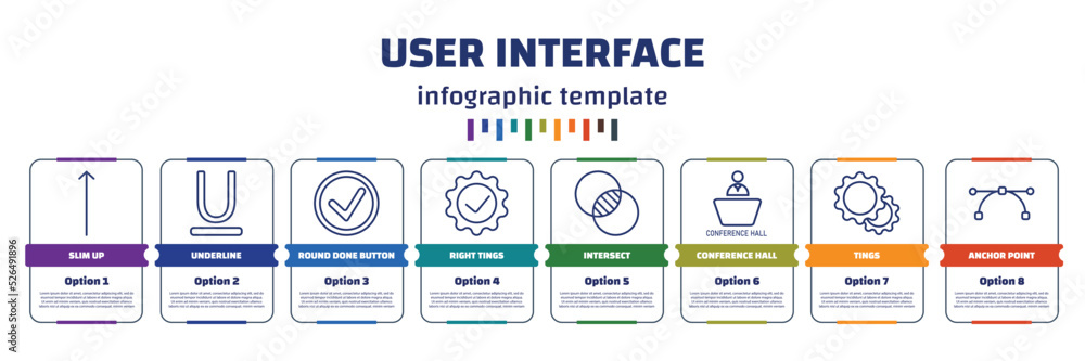 Aufkleber infographic template with icons and 8 options or steps. infographic for user interface concept. incl
