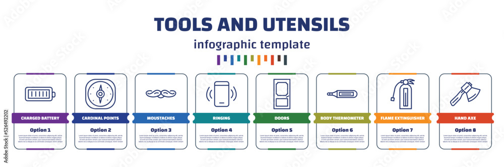 Poster infographic template with icons and 8 options or steps. infographic for tools and utensils concept. 