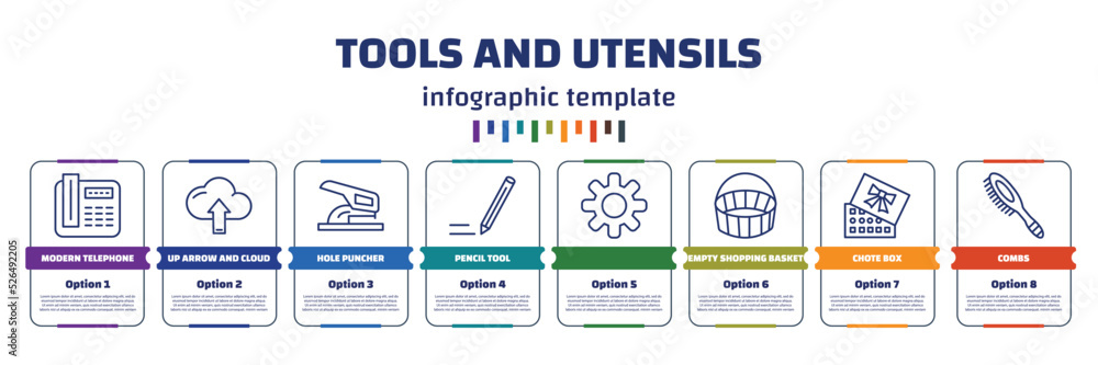 Poster infographic template with icons and 8 options or steps. infographic for tools and utensils concept. 