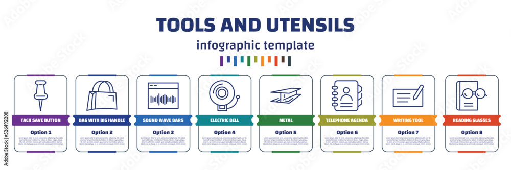 Poster infographic template with icons and 8 options or steps. infographic for tools and utensils concept. 