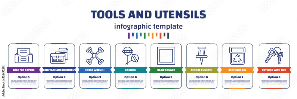 Poster infographic template with icons and 8 options or steps. infographic for tools and utensils concept. 