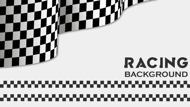 3d realistic white racing car style wavy flag checkered speed background wallpaper