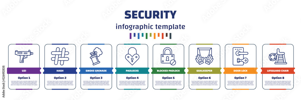 Poster infographic template with icons and 8 options or steps. infographic for security concept. included u