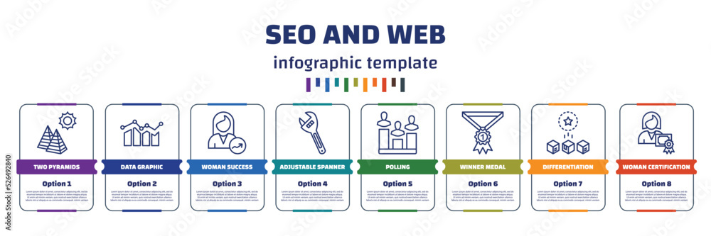Aufkleber infographic template with icons and 8 options or steps. infographic for seo and web concept. include