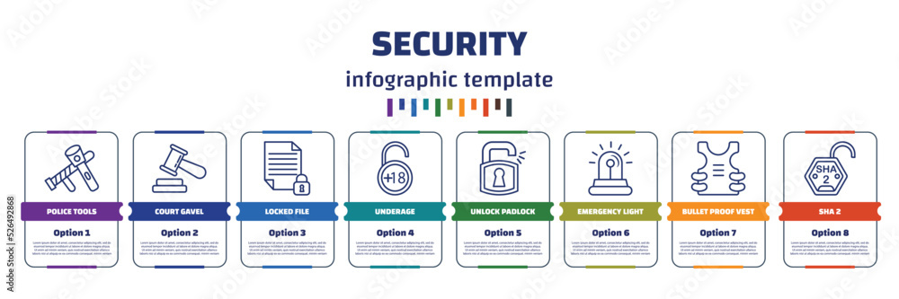 Poster infographic template with icons and 8 options or steps. infographic for security concept. included p