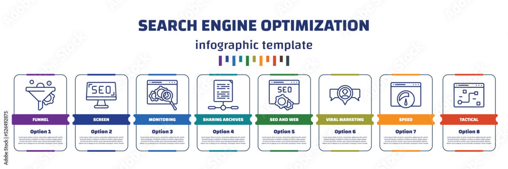 Poster infographic template with icons and 8 options or steps. infographic for search engine optimization c