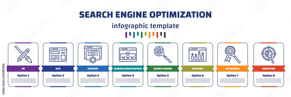 Poster infographic template with icons and 8 options or steps. infographic for search engine optimization c