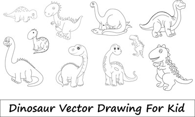 Dinosaurs vector drawing line art eps file on white background.