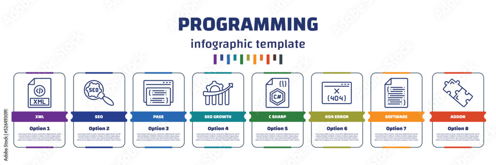 Poster infographic template with icons and 8 options or steps. infographic for programming concept. include