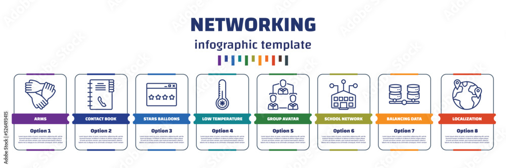 Poster infographic template with icons and 8 options or steps. infographic for networking concept. included