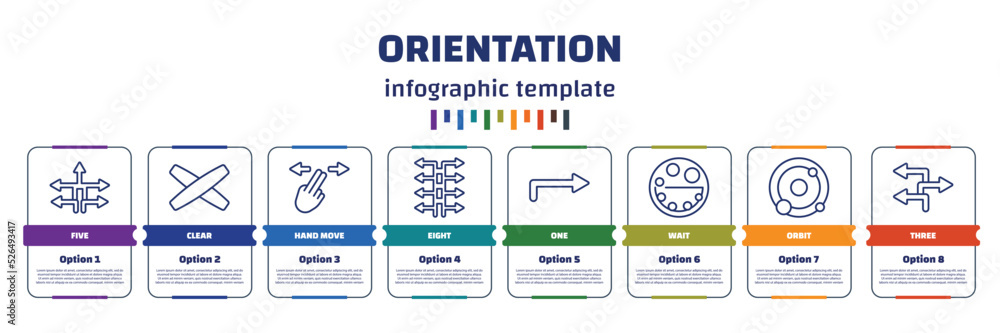 Aufkleber infographic template with icons and 8 options or steps. infographic for orientation concept. include