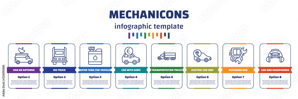 Poster infographic template with icons and 8 options or steps. infographic for mechanicons concept. include