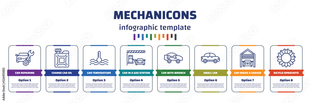 Poster infographic template with icons and 8 options or steps. infographic for mechanicons concept. include