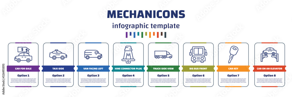 Aufkleber infographic template with icons and 8 options or steps. infographic for mechanicons concept. include