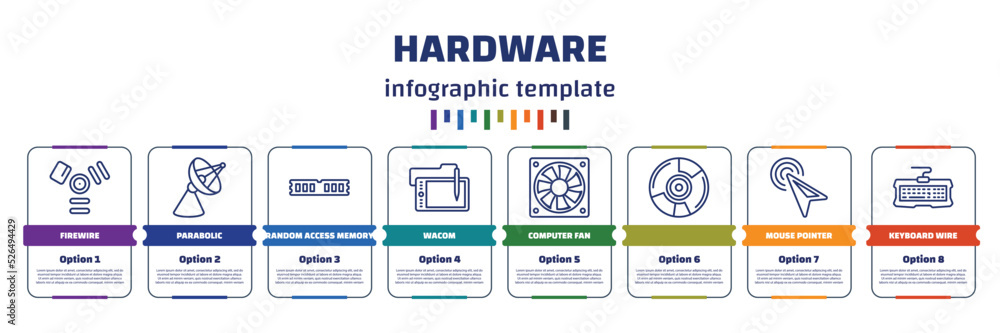 Poster infographic template with icons and 8 options or steps. infographic for hardware concept. included f