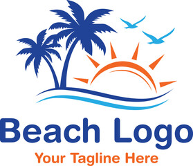 Fototapeta na wymiar Beach and palm tree logo design