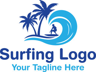surfing board or blue wave logo design vector