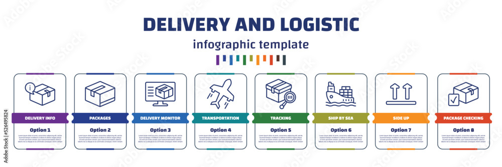 Poster infographic template with icons and 8 options or steps. infographic for delivery and logistic concep