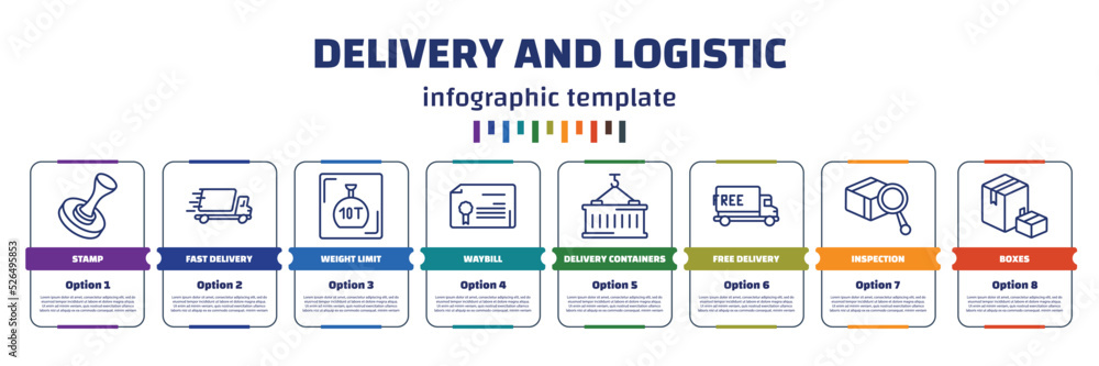 Poster infographic template with icons and 8 options or steps. infographic for delivery and logistic concep
