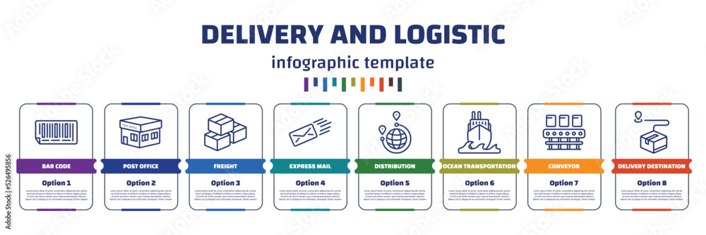 Poster infographic template with icons and 8 options or steps. infographic for delivery and logistic concep