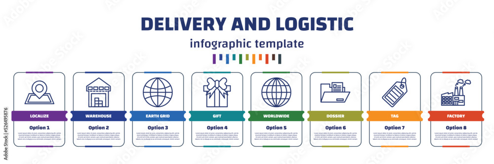 Poster infographic template with icons and 8 options or steps. infographic for delivery and logistic concep