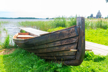 Wooden traditional boat for fishing of the peoples of the north of Russia