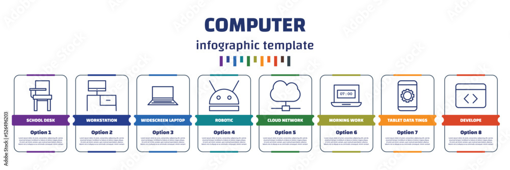 Aufkleber infographic template with icons and 8 options or steps. infographic for computer concept. included s