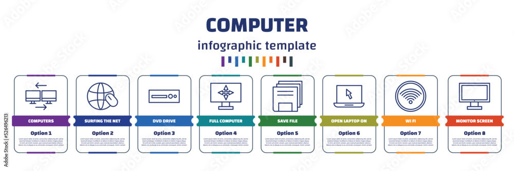 Poster infographic template with icons and 8 options or steps. infographic for computer concept. included c