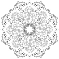 Colouring page, hand drawn, vector. Mandala 82, ethnic, swirl pattern, object isolated on white background.