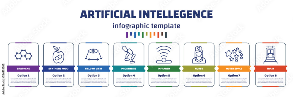 Poster infographic template with icons and 8 options or steps. infographic for artificial intellegence conc