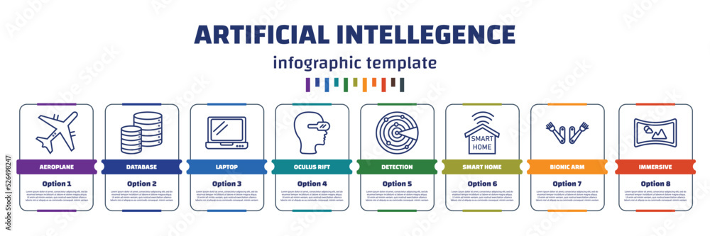 Poster infographic template with icons and 8 options or steps. infographic for artificial intellegence conc